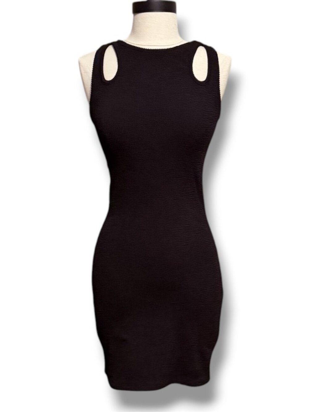 Forever 21 Black Ribbed Knit Tank Shoulder Cutout Bodycon Mini Dress